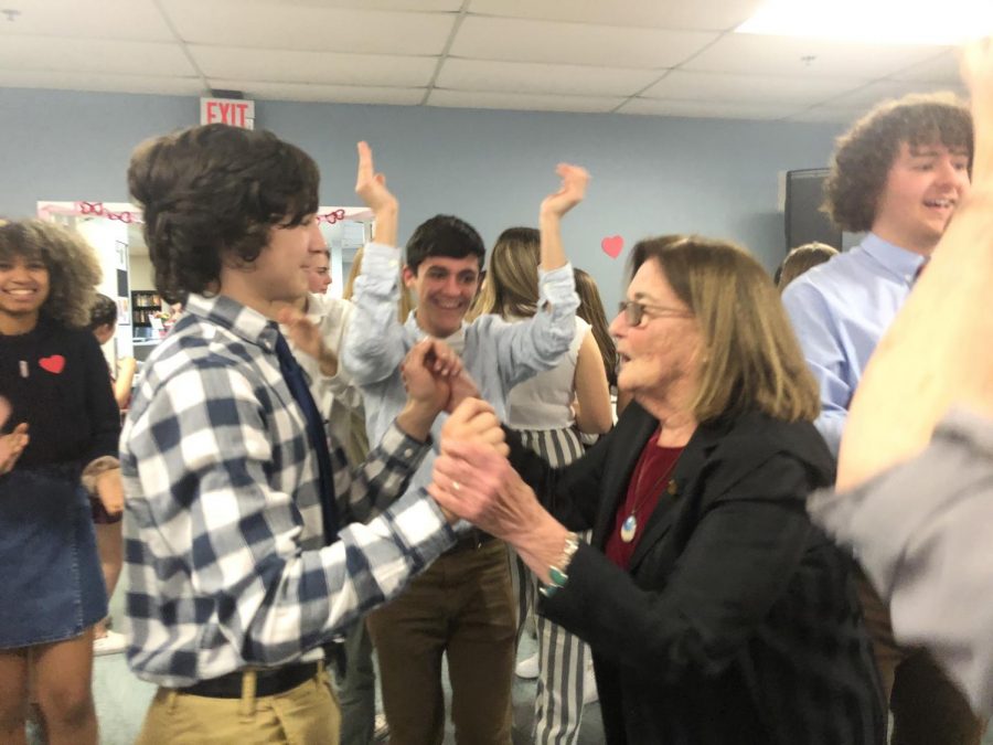 Joey Paiva dancing with Finn Helgesens grandmother at the NHS Valentines Day dance.