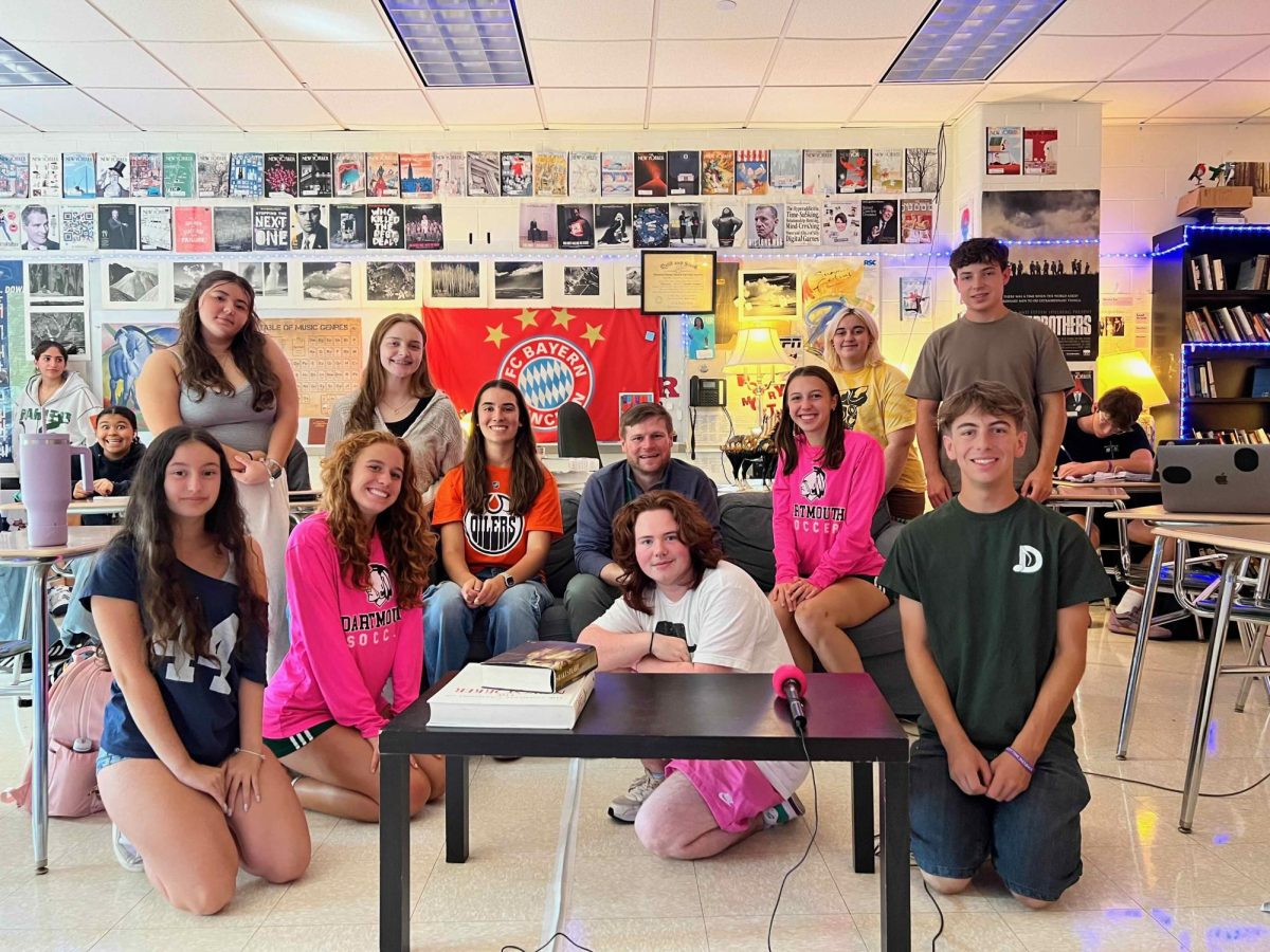 The Spectrum Editorial Staff poses with this week's guest, DHS Principal Ryan Shea.