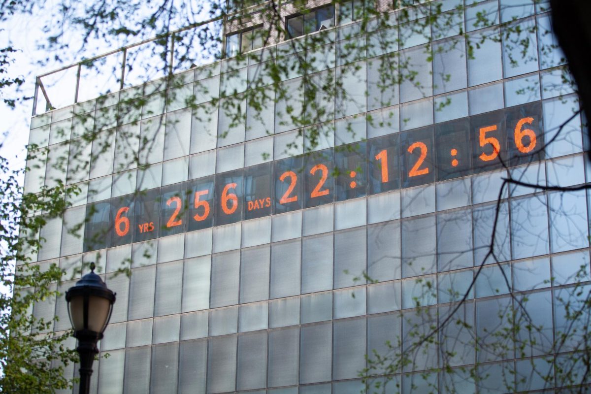 This 80-foot-wide Climate Clock is installed in New York City’s Union Square.