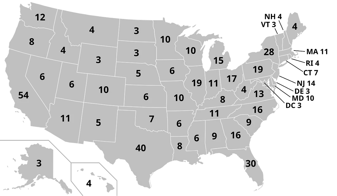 The amount of electoral votes that each state has as of the 2020 census.